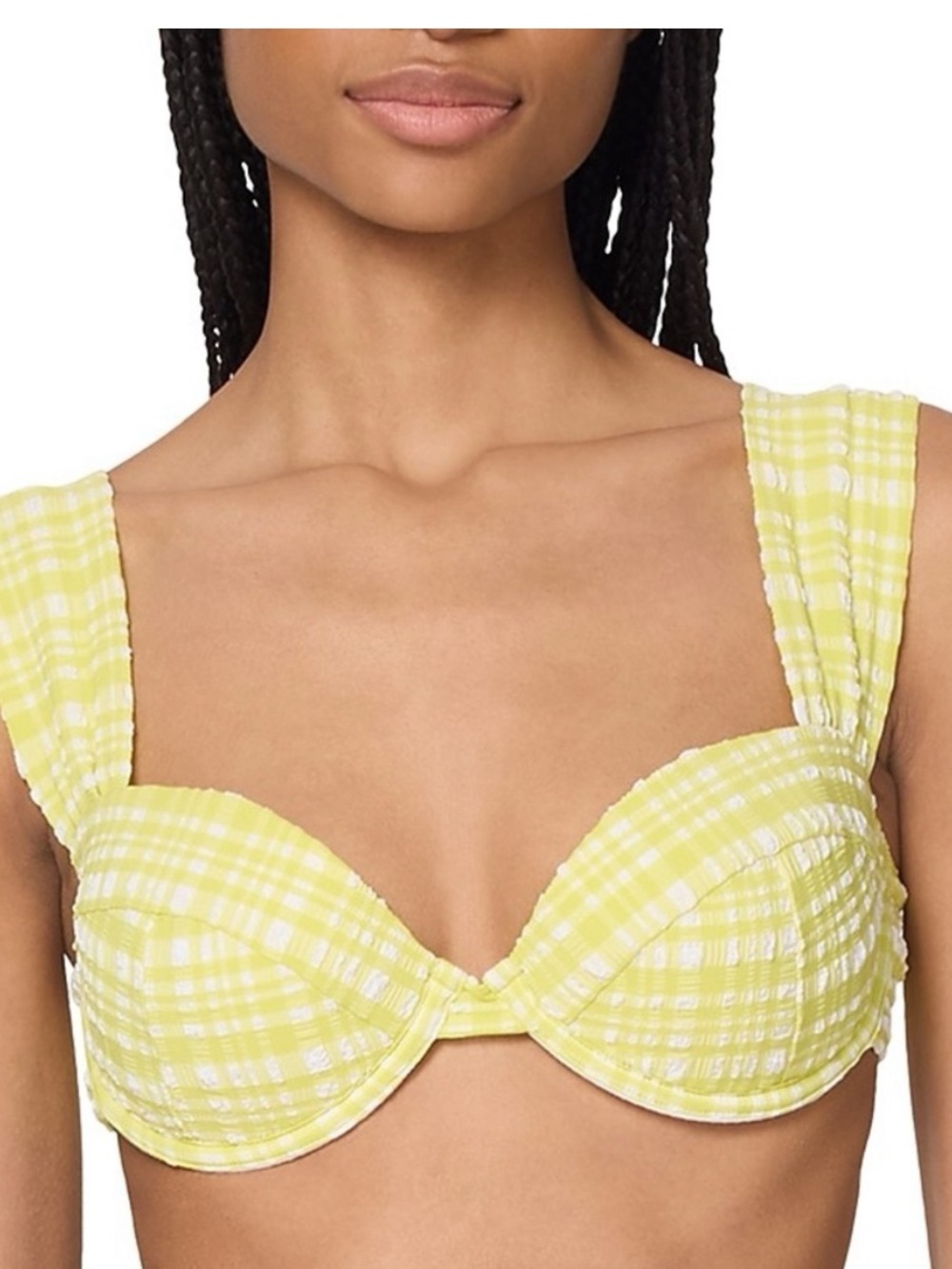 kate spade NWT L NEON green/Yellow Gingham Underwire Bra Bikini Top